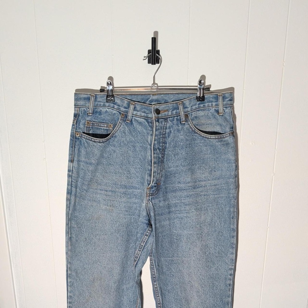 Womens Basix Blue Jeans 34x32 Excellent Vintage High Waisted Straight Leg Denim